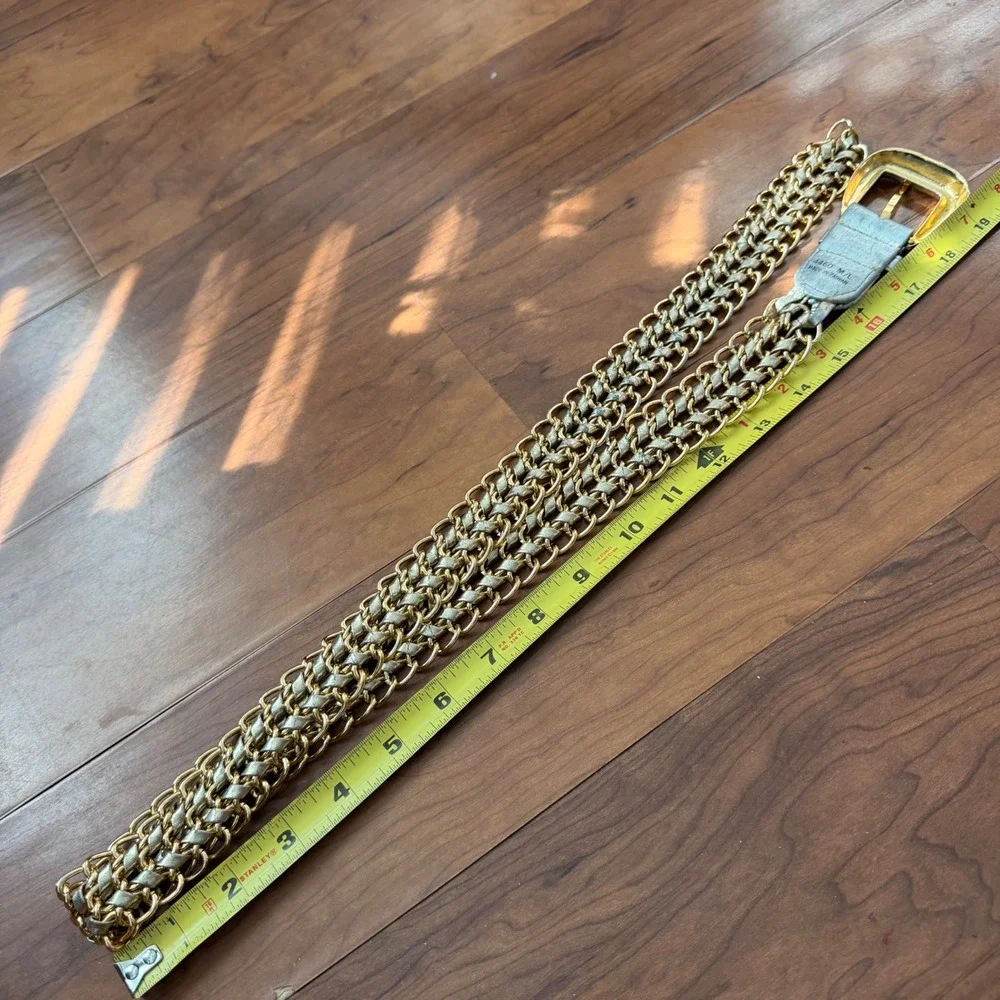 Vintage Gold Multi Strand Woven Chain Belt Y2K Silver Metallic Interlace M/L